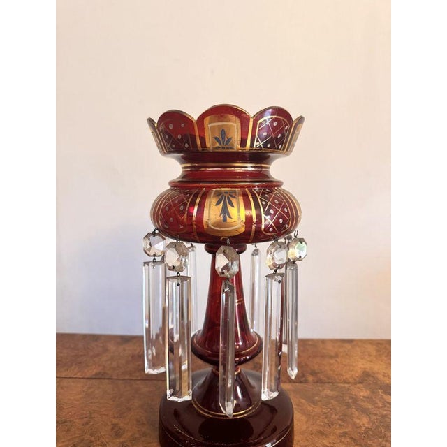 Large Antique Victorian Ruby Glass Lustre, 1860s For Sale - Image 3 of 7