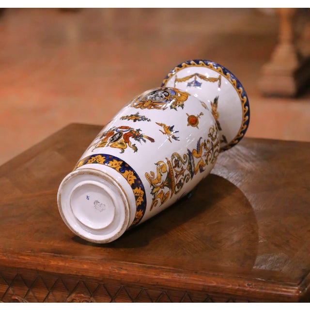 19th Century French Gien Faience Renaissance Revival Garniture Set, 3 Pieces For Sale - Image 12 of 17