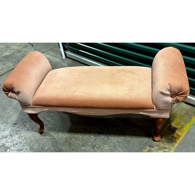 Dusty Pink Rolled Arm Accent Bench For Sale - Image 6 of 7