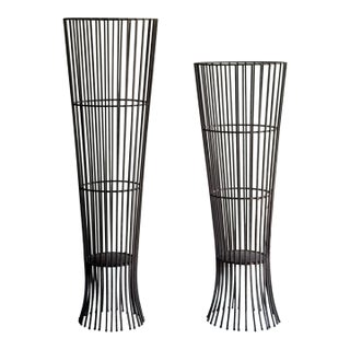 Pair of MCM Mid Century Modern Sculptural Vintage Atomic Modern Black Wire Plant Stands in the Style of Arthur Umanoff Indoor Outdoor For Sale