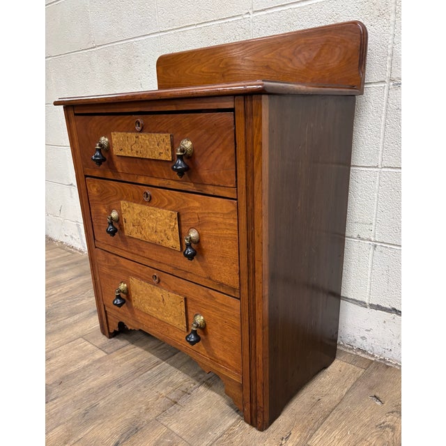 Brown Antique 19th Century Victorian Burled Panel Cabinet Washstand Commode For Sale - Image 8 of 9
