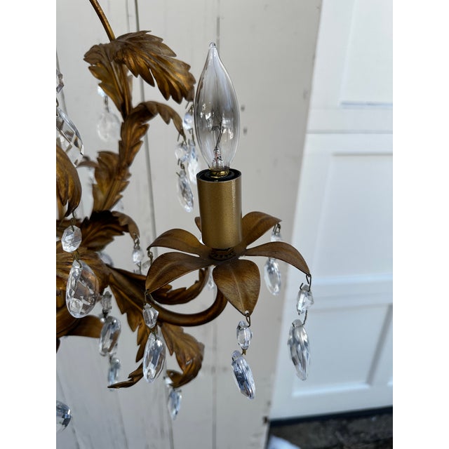 Vintage Petite Hollywood Regency Three Arm Fixture With Prisms For Sale In New York - Image 6 of 7