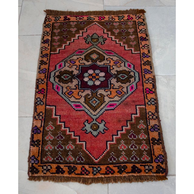 Hand Knotted Small Turkish Rug Organic Wool Mat Small Area Rug Kitchen Decor Doormat - 19'' X 29'' For Sale - Image 11 of 15