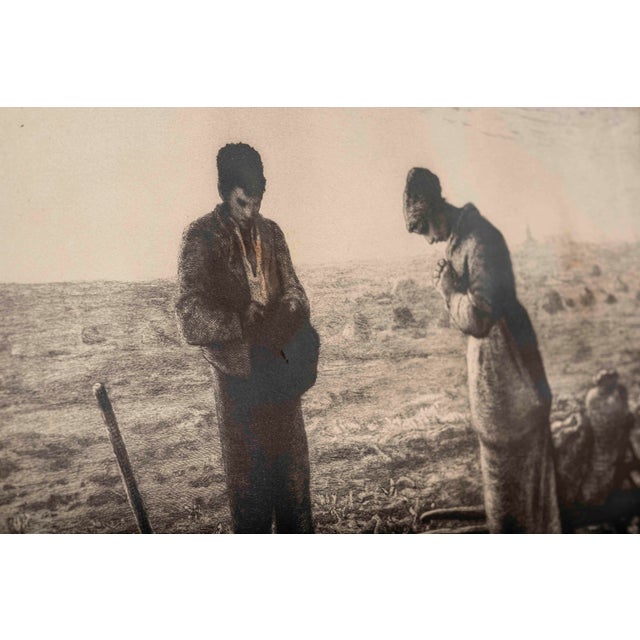 Wood Early 20th Century “The Angelus” Print After Jean-François Millet, Carved Wood Frame For Sale - Image 7 of 9