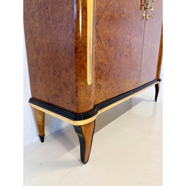 Wood Vintage Italian Art Deco Sideboard in Maple Burl with Black Lacquer Details, 1940s For Sale - Image 7 of 14