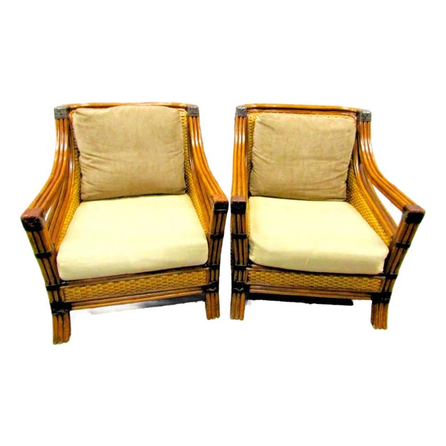 1970s Rattan Wicker Mandalay Chair With Cushions For Sale