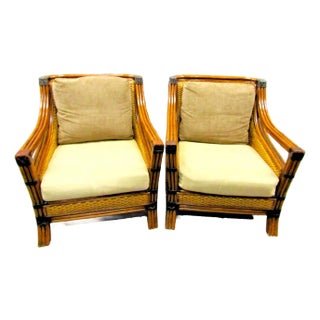 1970s Rattan Wicker Mandalay Chairs With Cushions - Set of 2 For Sale