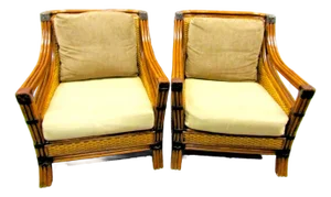 1970s Rattan Wicker Mandalay Chairs With Cushions - Set of 2