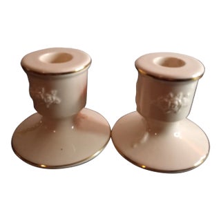 Vintage Lenox Ivory Fine Porcelain Candle Holders- Set of 2 For Sale