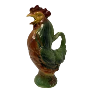 1950s Saint Clément Vintage French Barbotine Majolica Gallic Rooster Absinthe Pitcher