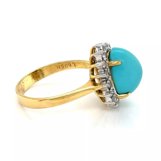 Robin's Egg Blue LeVian Diamond & Turquoise 18k Two Tone Gold Cocktail Ring - Size 7.5 For Sale - Image 8 of 8