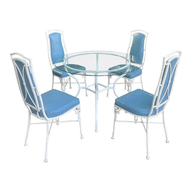 White Chinese Chippendale Bamboo Patio Set by Kessler For Sale