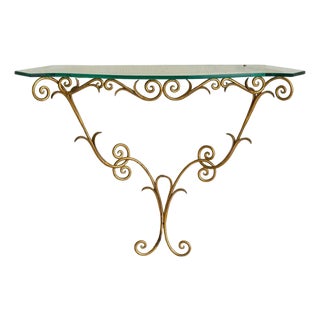 Italian Gilt Iron Wall-Mounted Console in the Manner of Pier Luigi Colli, 1950s For Sale