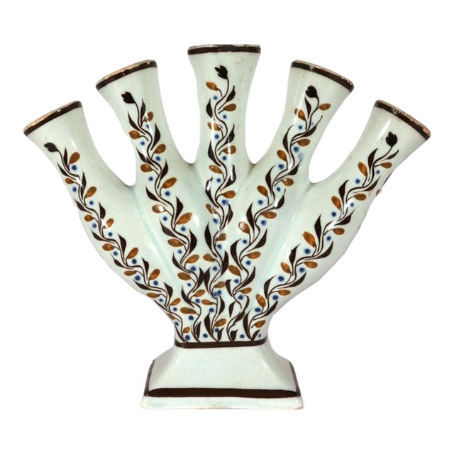 Pearlware Prattware Five-Finger Flower Vase or Quintal Circa 1795–1810 For Sale