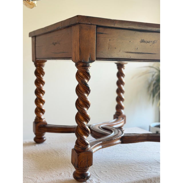Theodore Alexander French 18th C. Charles II Style Barley Twist Spanish Revival Side Table With One Drawer Solid Walnut Wood in Style of Theodore Alexander / Eddie Bauer For Sale - Image 4 of 12