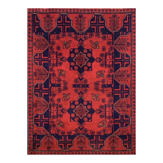 Fine Quality Hand Knotted Afghan Khal Mohammadi Wool Area Rug 3.11 X 2.8 Ft For Sale