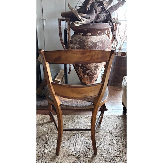Wood French Scroll Armchair With Rush Seat and Saber Legs For Sale - Image 7 of 10