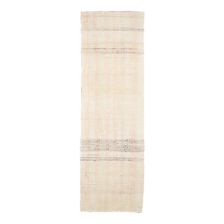 Vintage Turkish Hand-Knotted Wool Cotton Beige Kilim Runner Rug For Sale