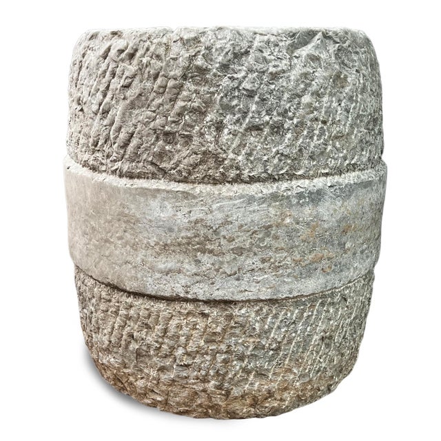 Mid 20th Century Mid 20th Century Granite Chiseled Barrel Planter For Sale - Image 5 of 7