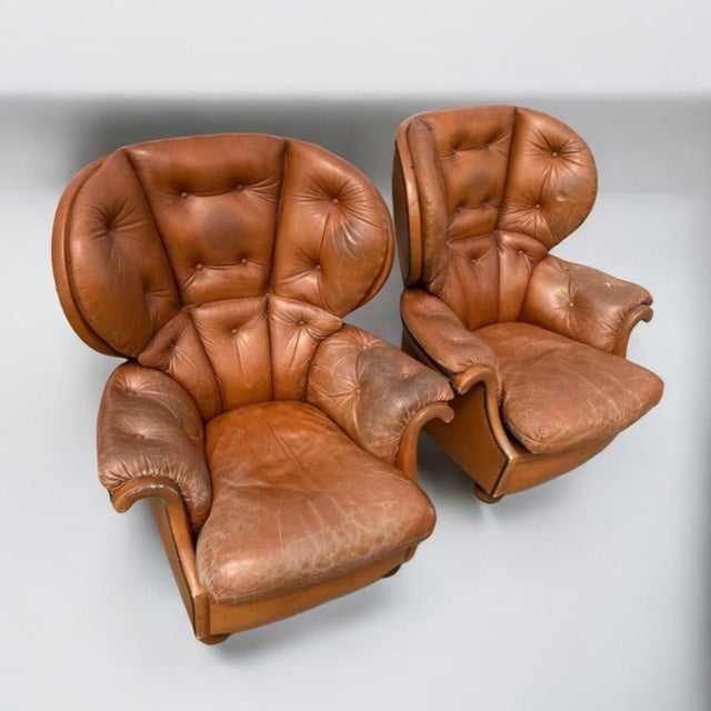Leather Armchairs with High Backrests, 1970s, Set of 2 For Sale - Image 13 of 13