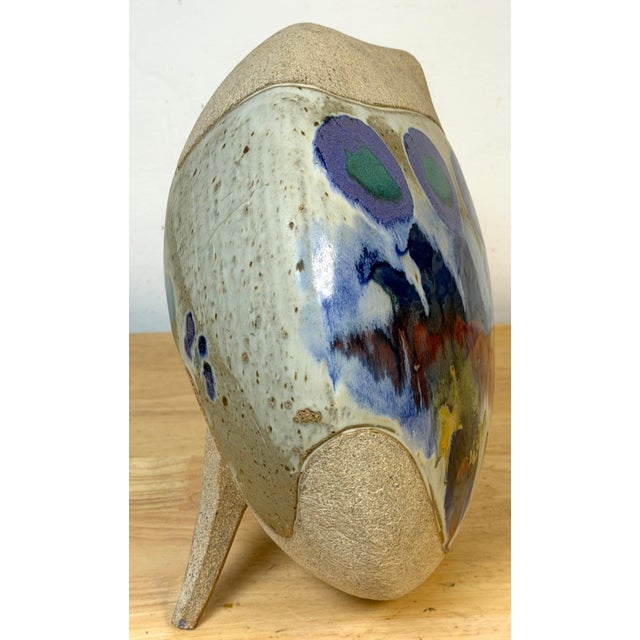 Monumental Footed Raku Sphere Vase by Ken Pick, American Studio Pottery For Sale - Image 10 of 14
