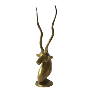 Brass Gazelle Antelope Animal Sculpture Decorative Object, Tall