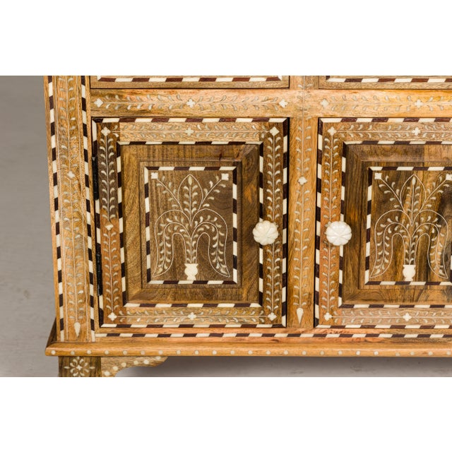 Anglo-Indian Style Mango Wood Buffet with Geometric Bone Inlay For Sale - Image 9 of 12