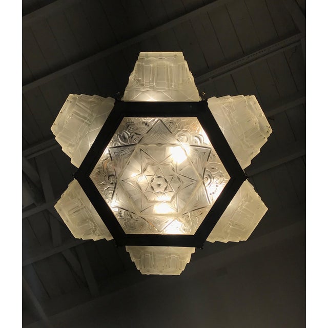 French Art Deco Pendant Chandelier by Hanots For Sale - Image 4 of 13