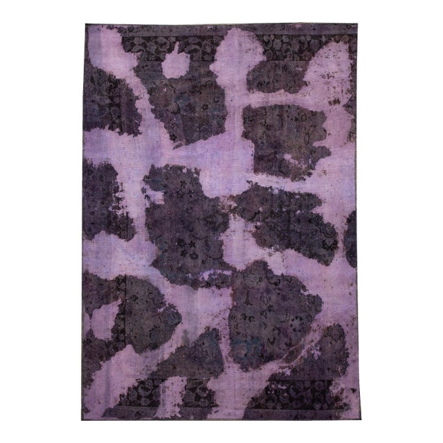 Vintage Overdyed Handmade Purple Abstract Wool Rug For Sale