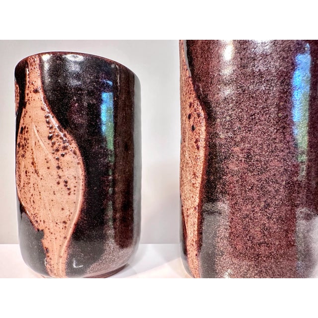 This set of two high-quality studio ceramic art vases was hand-crafted by Ravnild in Denmark during the 1970s. The two...