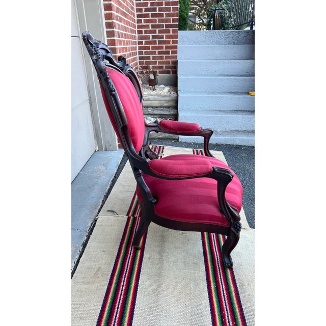 Wood Antique Walnut Victorian Carved Bergere Arm Chair, Circa 1860’s For Sale - Image 7 of 12