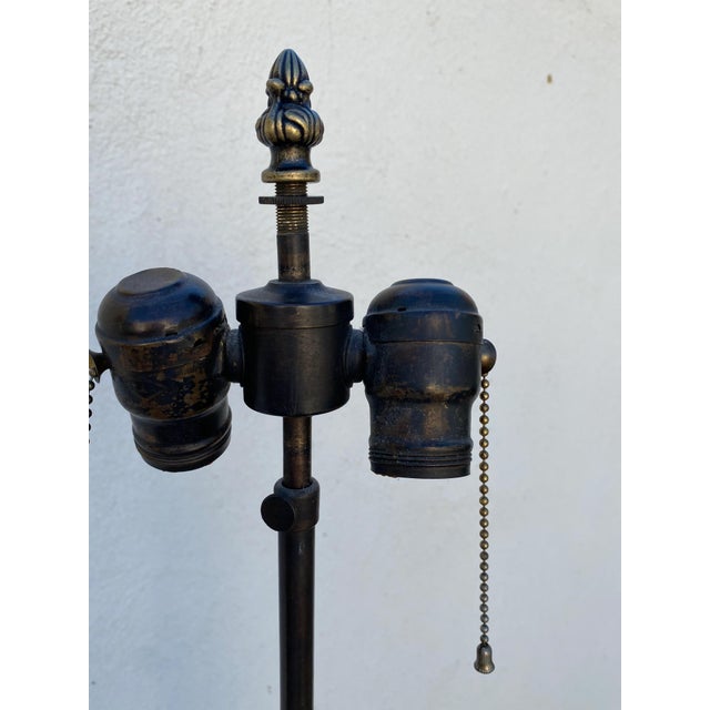 Vintage Regency Style 2 Light Embellished Bronze Floor Lamp With Attached Marble Table and Shade For Sale - Image 9 of 15