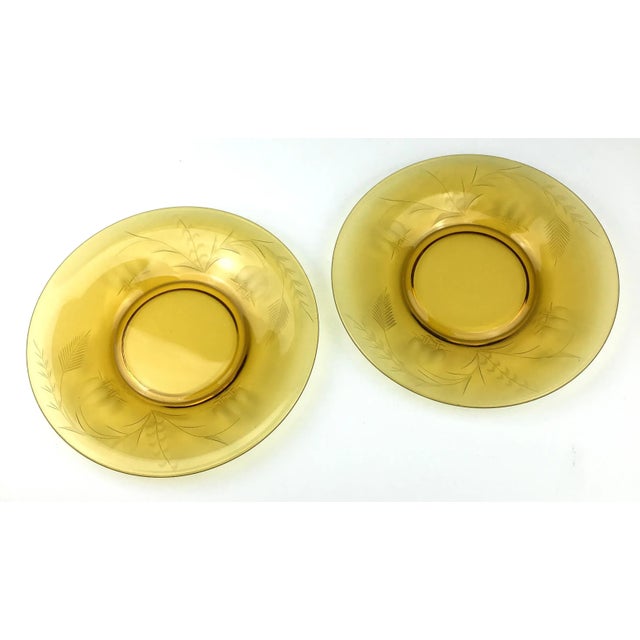 Amber Cut Glass Small Plates Vintage - a Pair For Sale - Image 4 of 12