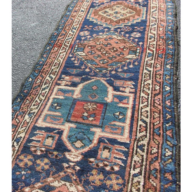 Early 20th Century Colorful Persian Antique Karajeh Runner in Blue and Brown For Sale - Image 5 of 13
