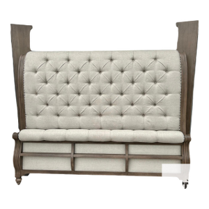 Pre-Owned Transitional Style High Back Tufted Taupe King Upholstered Sleigh Bed