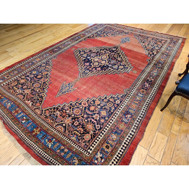 19th Century Persian Bidjar Rug, Hand-Knotted Wool, Geometric Pattern, Red & French Blue, 8x12 For Sale - Image 11 of 11