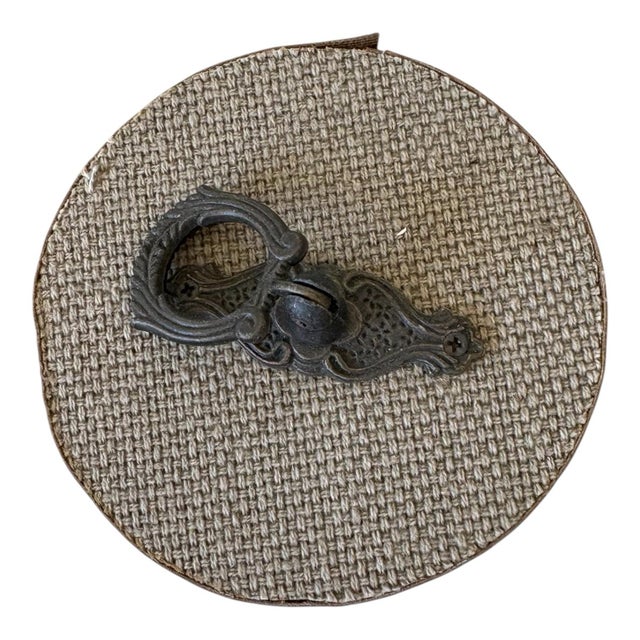 Rustic Late 20th Century Rustic Wine Bottle Case With Woven Fabric & Brown Stitched Trim, Cylindrical Wine Gift Box, Metal Ring Handle For Sale - Image 3 of 11