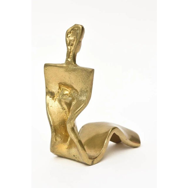 Metal Vintage Signed Abstract Brass Sculpture of a Seated Woman 70's For Sale - Image 7 of 11