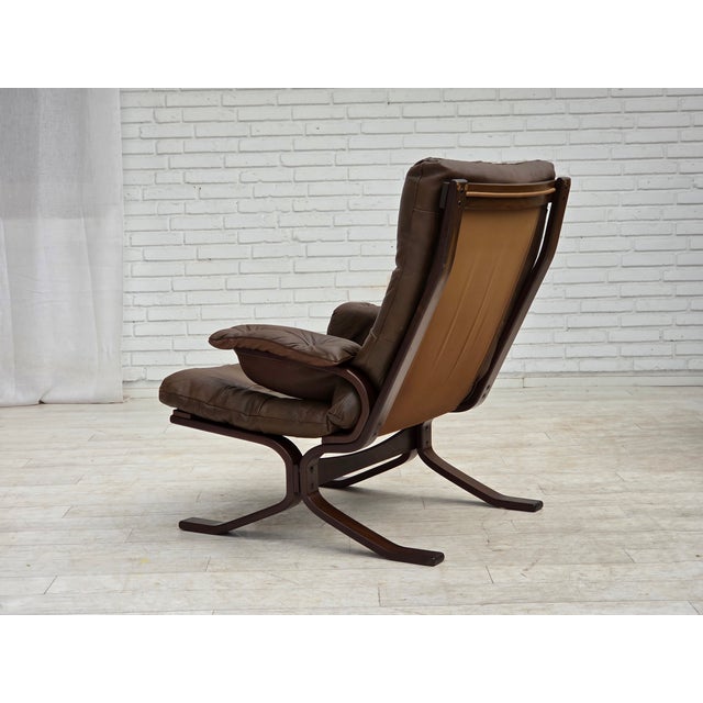 Scandinavian Armchair in Brown Leather, 1970s For Sale - Image 11 of 18