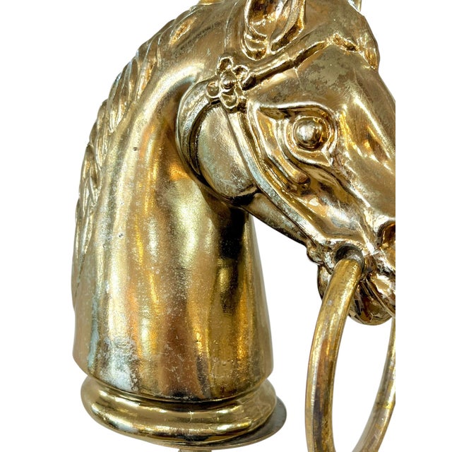 Metal Vintage Mid Century Brass Finish Race Horse Head on Stand For Sale - Image 7 of 12