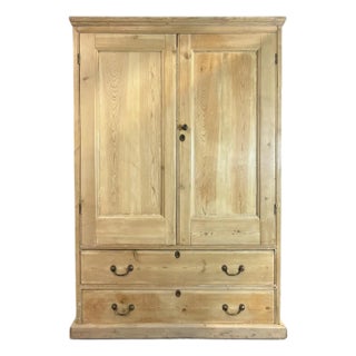 Antique English Pine Wardrobe Linen Press Amoire Cupboard For Sale