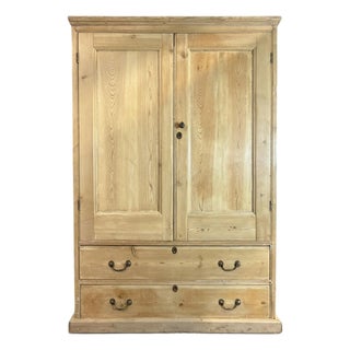 Antique English Pine Wardrobe Linen Press Cupboard For Sale