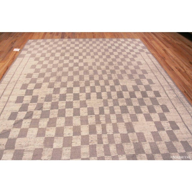 Modern Neutral Cream Grey Tribal Checkboard Design Modern Area Rug For Sale - Image 3 of 7