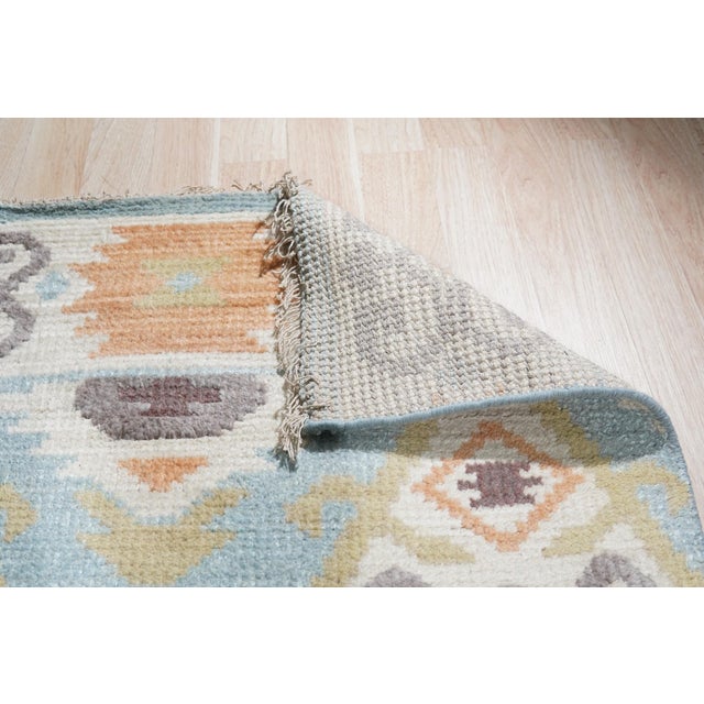 6x9 Freya Traditional Blue Geometric Modern Hand Knotted Wool Carpet Rug For Sale In New York - Image 6 of 9