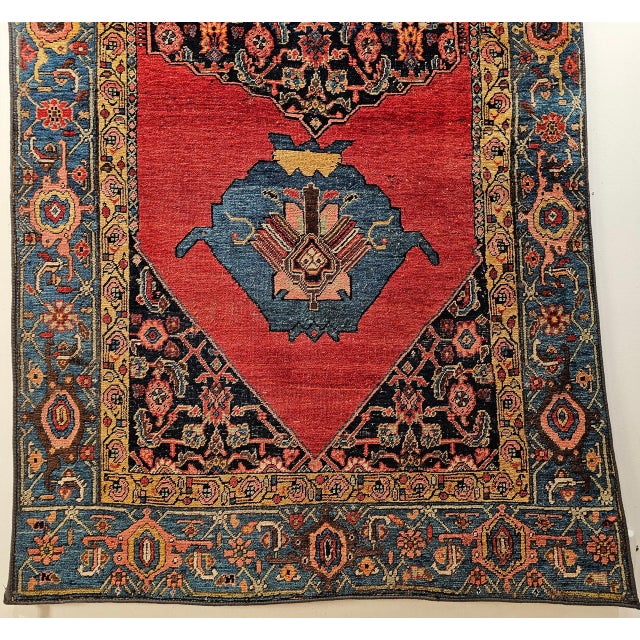 Vintage Persian Bidjar Gallery Rug, Hand-Knotted Wool, Geometric Pattern, Carnelian Red & Blue, 5x9 For Sale - Image 12 of 18