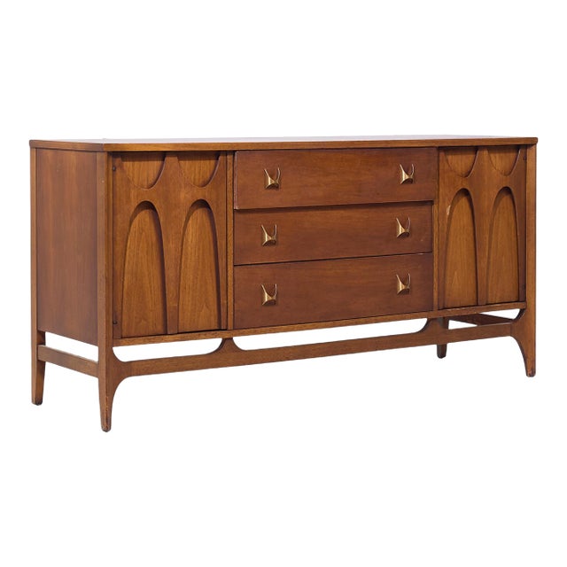 Broyhill Brasilia Mid Century Walnut and Brass Credenza For Sale