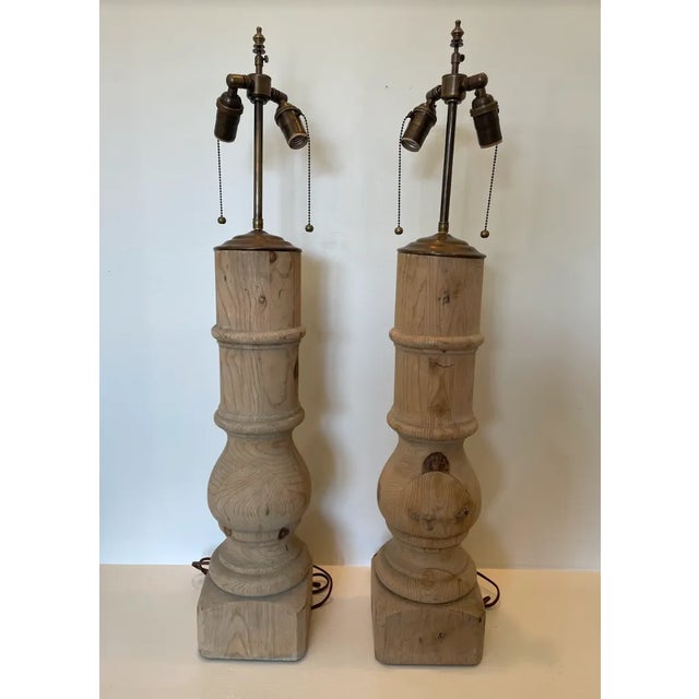 Wood 1960s Pine Architectural Table Lamps - a Pair For Sale - Image 7 of 7