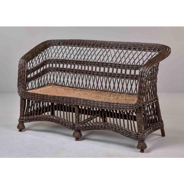 Victorian Victorian Wicker Settee With Diamond Lattice Weave For Sale - Image 3 of 12