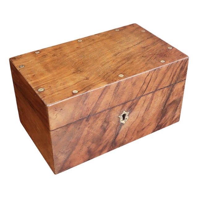 Small Antique Walnut Box with Marbleized Paper Interior, England, 1870s For Sale