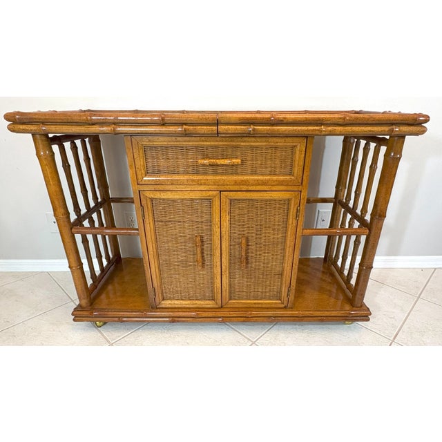 American of Martinsville Vintage American of Martinsville Palm Beach Chic Bamboo Bar Cabinet on Casters For Sale - Image 4 of 18